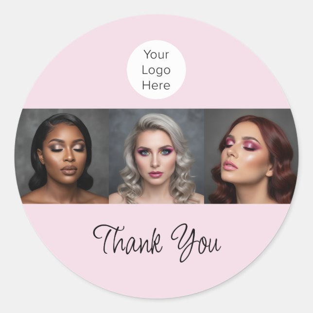 Adesivo Blush Rosa Rótulo de Foto de Maquiagem Obrigado (Frente)