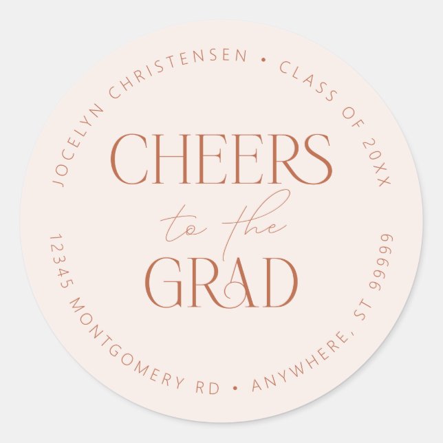 Adesivo Blush Rust Personalizado Cheers para o Formando (Frente)