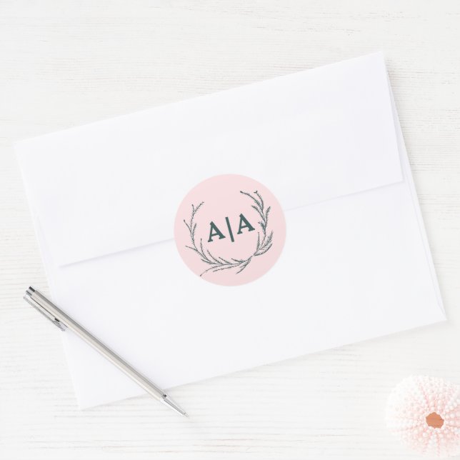 Adesivo Blush & Slate Gray Subtle Floral Monogram (Envelope)