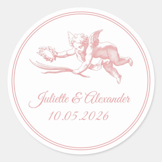 Adesivo Blush Toile de Jouy Cupid Wedding Favor Stickers (Frente)