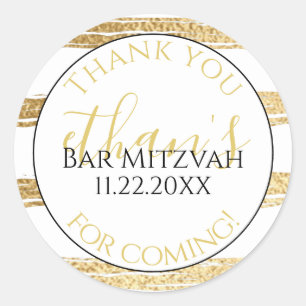 Adesivo BM Bat Mitzvah Bar Mitzvah Dourado Stripes Elegant