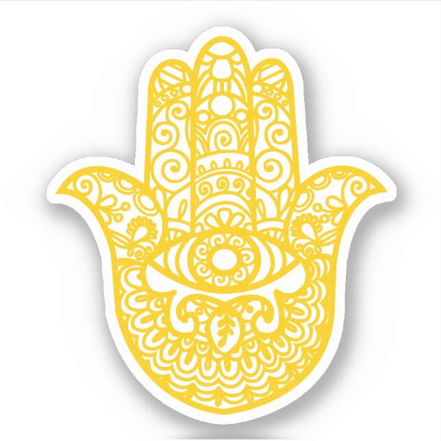 Adesivo Boa sorte para a Mão de Khamsa Amarela (Frente)