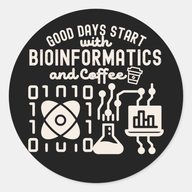 Adesivo Boas Dias Começam com Bioinformática e Café  (Frente)