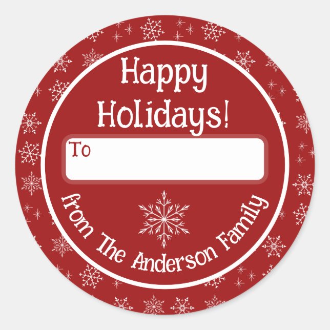 Adesivo Boas Férias Red Sticker com Flocos de Neve (Frente)
