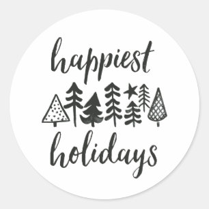 Adesivo Boas festas árvores de Natal da aguarela redondas