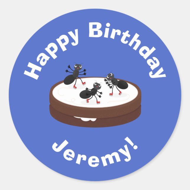 Adesivo Boas formigas patinando em desenho de biscoito (Frente)