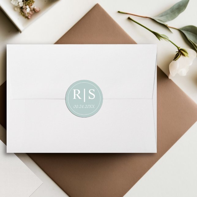 Adesivo Boas iniciais do casamento opal azulado (Criador carregado)