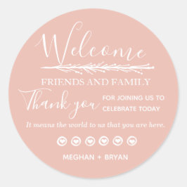 Adesivo Boas-vindas à família, casamento rosa