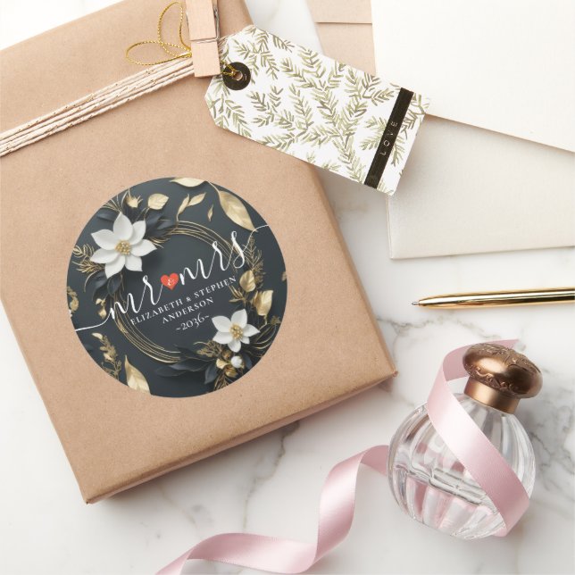 Adesivo Boas-vindas ao casamento Dourado Floral Branco Neg (Presentear)