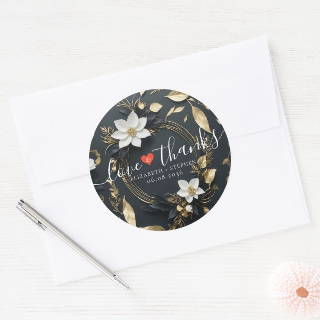 Adesivo Boas-vindas ao casamento Dourado Floral Branco Neg (Envelope)