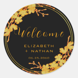 Adesivo Boas-vindas ao Dourado Casamento Floral Clássico