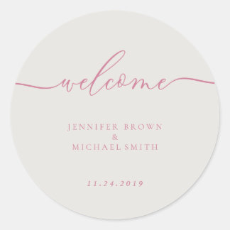 Adesivo Boas-vindas Mínimas Assinatura Simples Rosa