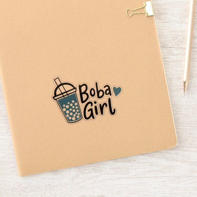 Adesivo Boba Girl Bubble Tea Lover Blue Black Heart (Notebook)