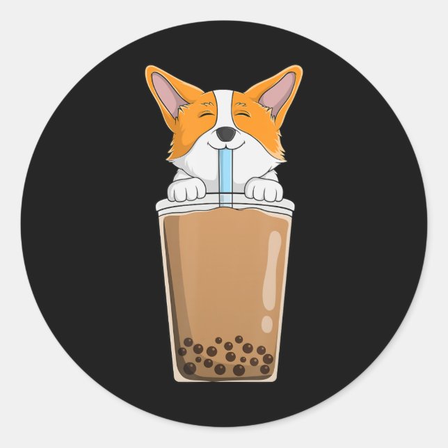 Adesivo Boba milk Tea Kawaii Corgi Puppy Rua de anime japo (Frente)