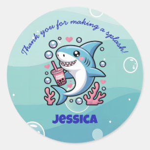 Adesivo Boba Shark Cute Kawaii Rosa Obrigado