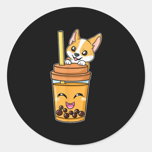 Adesivo Boba Tapioca Pérolas Bolhas Leite Tea Beber Corgi (Frente)