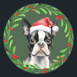 Adesivo BoBoston Terrier Christmas Dog Puppy Mailing<br><div class="desc">Vinheta de Natal de Natal de Natal com uma aquarela de Boston Terrier e design de coroa d'água na frente. Fica perfeito com o cartão de Natal de Boston Terrier e as etiquetas de endereço de retorno de correio!</div>
