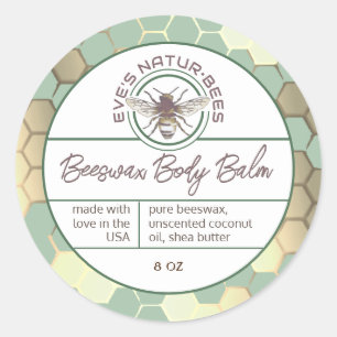 Adesivo Body Balm Honeycomb Bee Green Lip Balm Lid Label