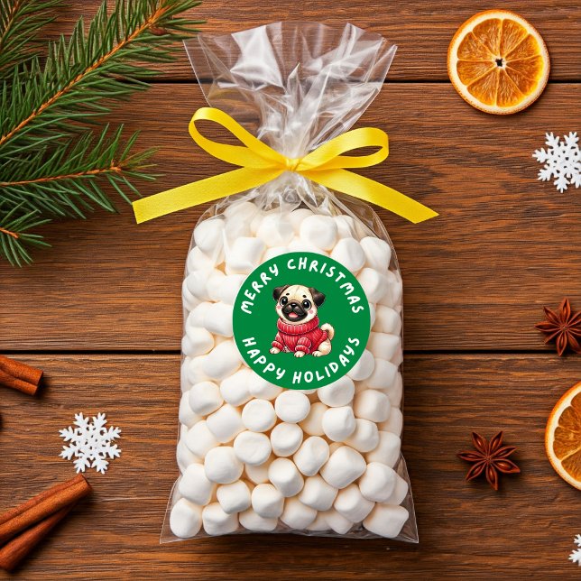 Adesivo Bog Dog Christmas Para Presentes De Presentes (Pug Dog Christmas For Gifts Presents Classic Round Sticker)