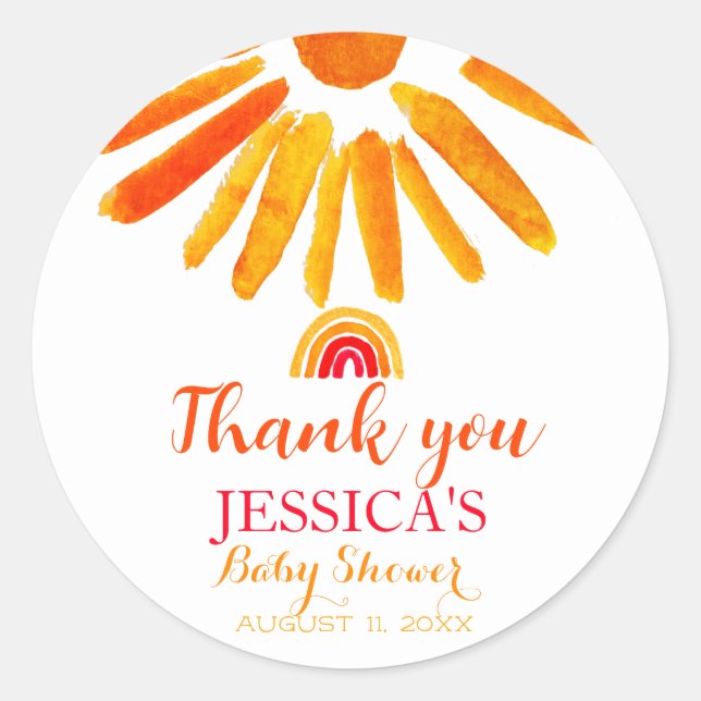 Adesivo Bohemian Boho Rainbow Sun Chá de fraldas Orange Cu (Frente)