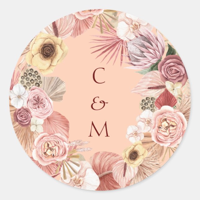 Adesivo Bohemian Floral Wreath Caramel Initials Stickers (Frente)