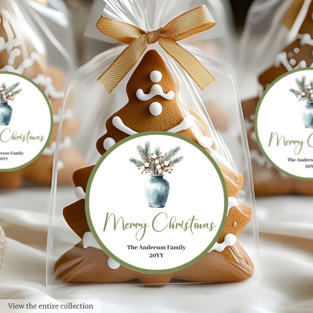 Adesivo Bohemian Modern Christmas Bouquet Watercolor Label (Bohemian Modern Christmas Bouquet Watercolor Sticker)