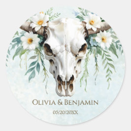 Adesivo Bohemian Watercolor Floral Cow Skull Casamento