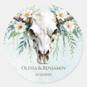 Adesivo Bohemian Watercolor Floral Cow Skull Casamento