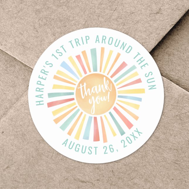Adesivo Boho 1º Ano Completo (Boho 1st Trip Around The Sun Classic Round Sticker)