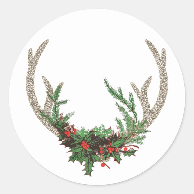 Adesivo Boho Antlers Rustic Floral Christmas Deer Flowers (Frente)