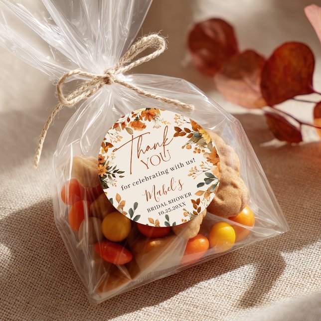 Adesivo Boho Apaixonado Agradeço com Aquarela Rústica (Boho Fall In Love Watercolor Rustic Thank You Classic Round Sticker)