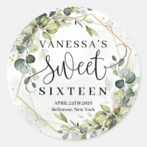 Boho aquarela eucalipto ouro doce dezesseis