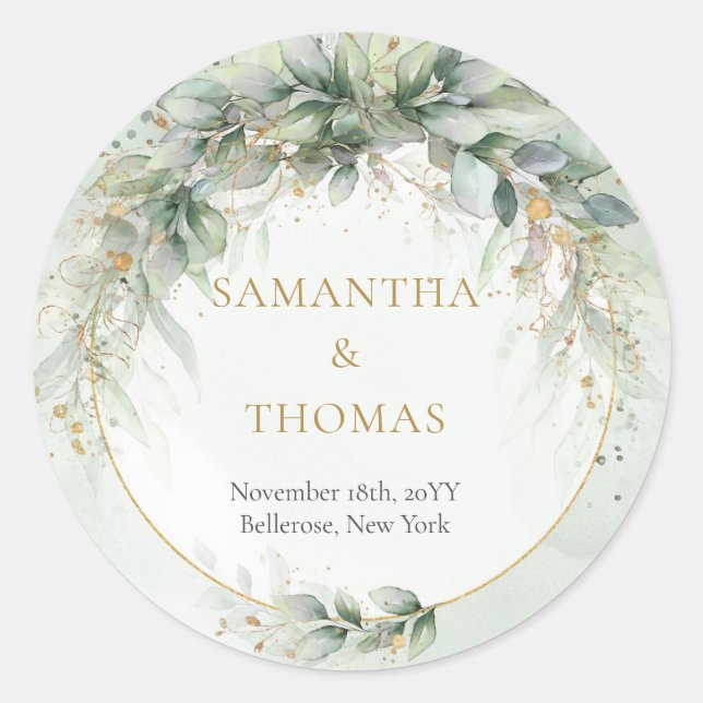 Adesivo Boho aquoso eucalipto com estrutura dourada (Frente)