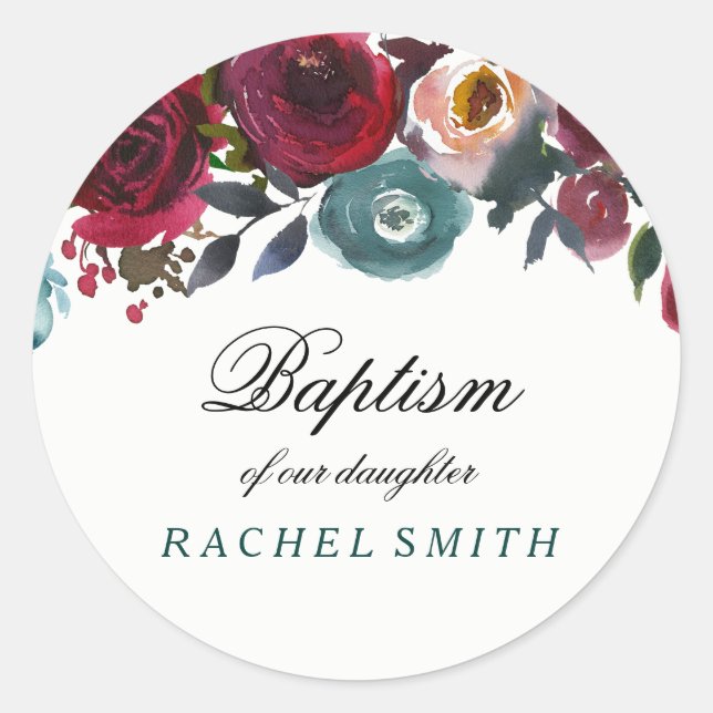 Adesivo Boho Bordo Burgundy Red Flowers Baby Girl Baptism (Frente)