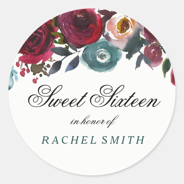 Adesivo Boho Bordo Burgundy Red Flowers Sweet 16 (Frente)