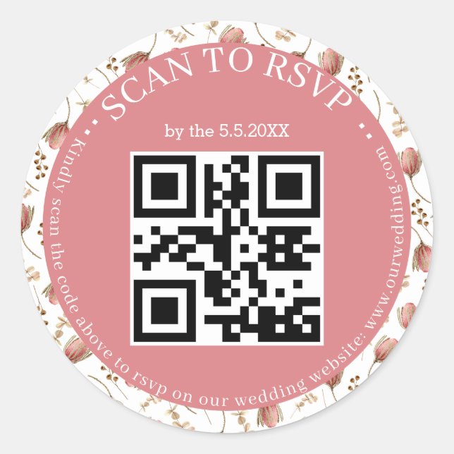 Adesivo boho botânico rsvp qr code casamento (Frente)