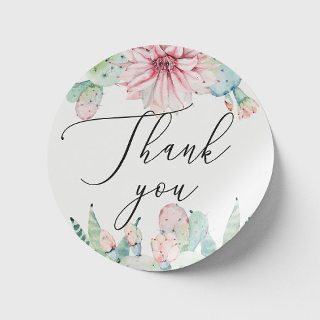 Adesivo Boho Cactus Floral Casamento | Rótulo de Agradecim (Criador carregado)
