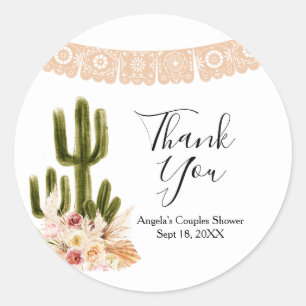 Adesivo Boho Cactus Floral Chá de panela Obrigado Sticker