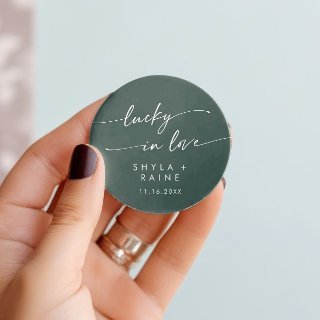 Adesivo Boho Chic Emerald Green Lucky In Love Favor (Boho Chic Emerald Green Lucky In Love Favor Classic Round Sticker)