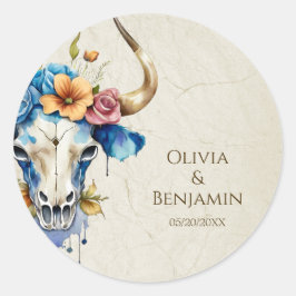 Adesivo Boho Chic Watercolor Vaca Floral Casamento Crânio