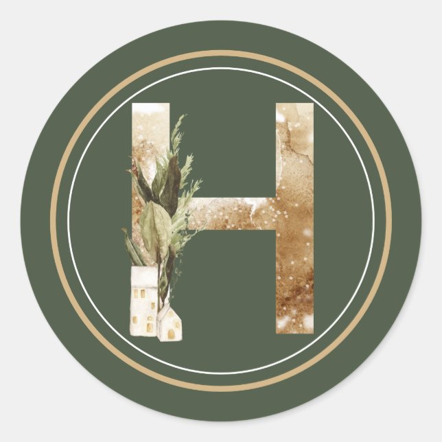 Adesivo Boho Christmas Monograma H com Verdes (Frente)