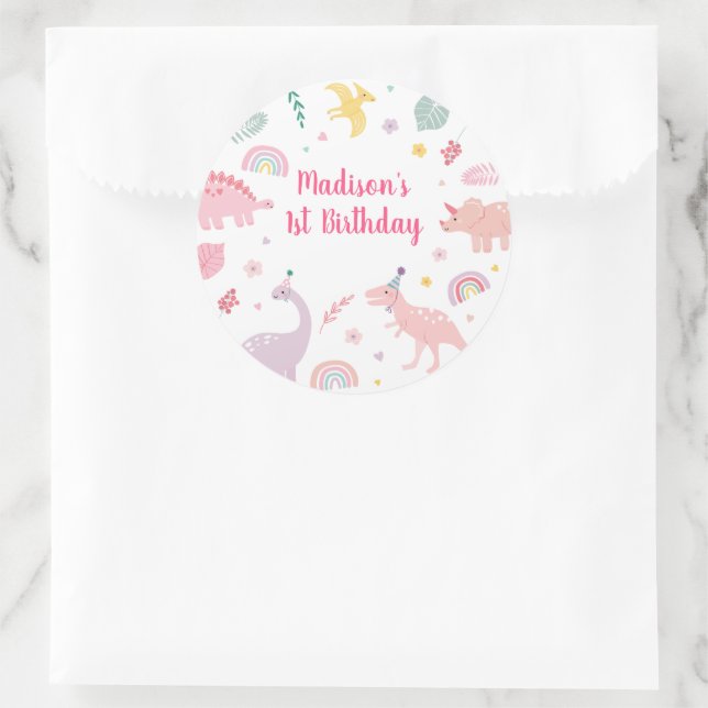 Adesivo Boho Dinossaur Rosa Aniversário (Bolsa)