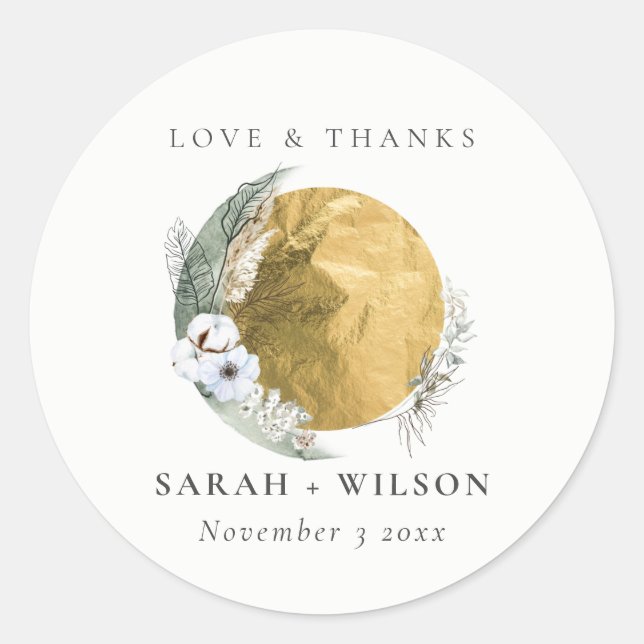 Adesivo Boho Dourado Saga Green Floral Wreath Obrigados (Frente)