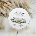 Adesivo Boho Evergreen Casamento da Floresta Russa da Mont<br><div class="desc">Vinheta redonda rustic Mountain Forest Boho Evergreen</div>