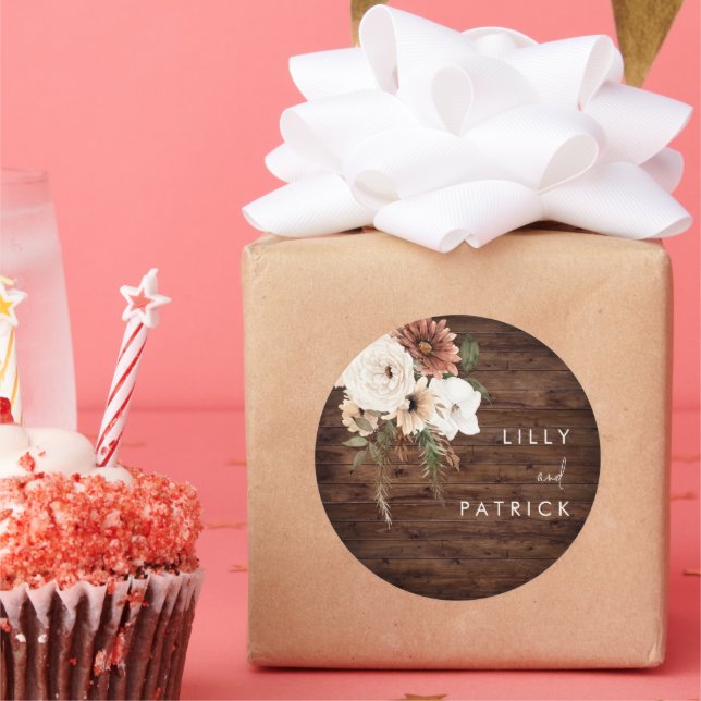 Adesivo Boho Fall Floral Terracotta Casamento Madeira Rúst (Festa)