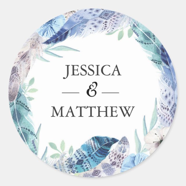 Adesivo Boho Feather Casado Obrigado (Frente)