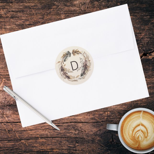 Adesivo Boho Feather Wreath Monograma (Criador carregado)