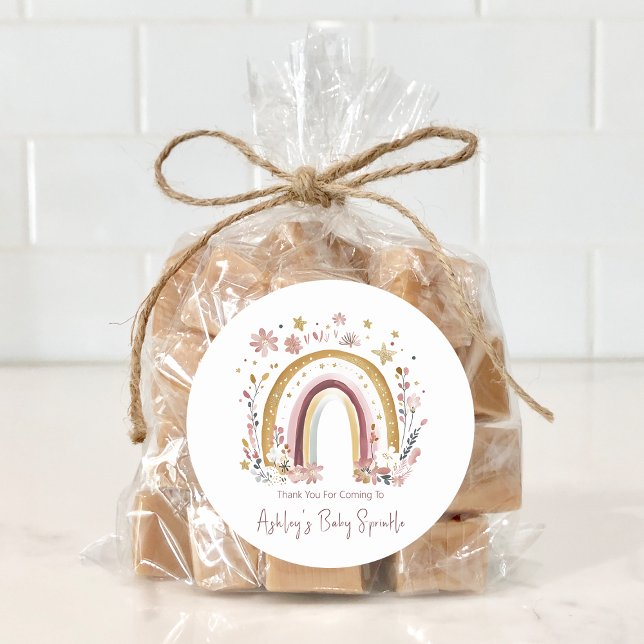 Adesivo Boho Floral Arco-íris Baby Sprinkle Obrigado (Criador carregado)