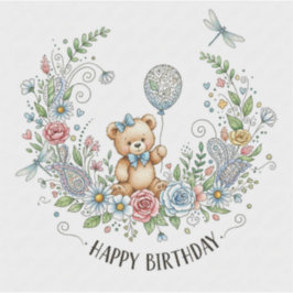 Adesivo Boho floral birthday bear
