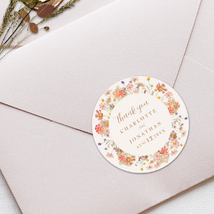 Adesivo Boho Floral Casamento de Outono Agradecimento